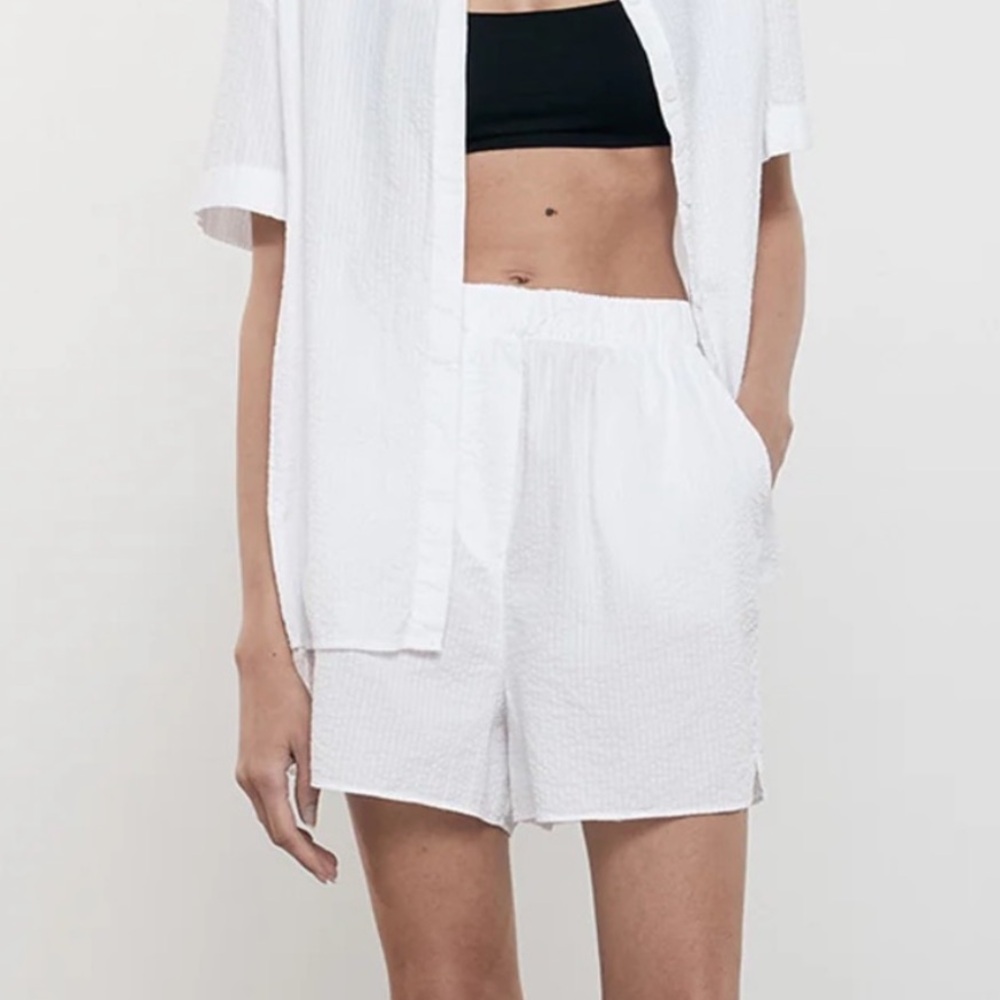 Enza Costa Seersucker Resort White Shorts NWOT